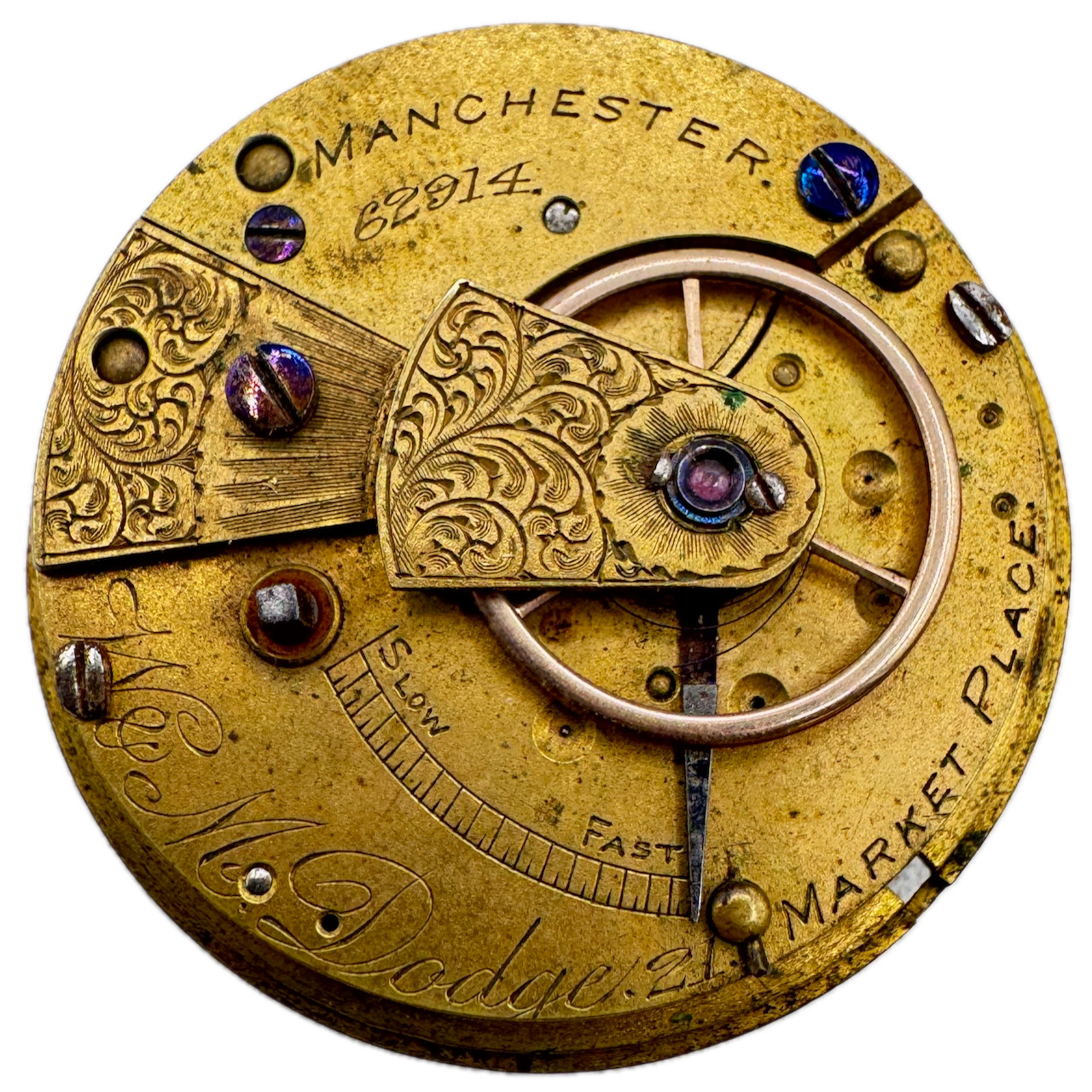 Antique 36mm W&M Dodge Manchester Key Wind Fusee Pocket Watch Movement English