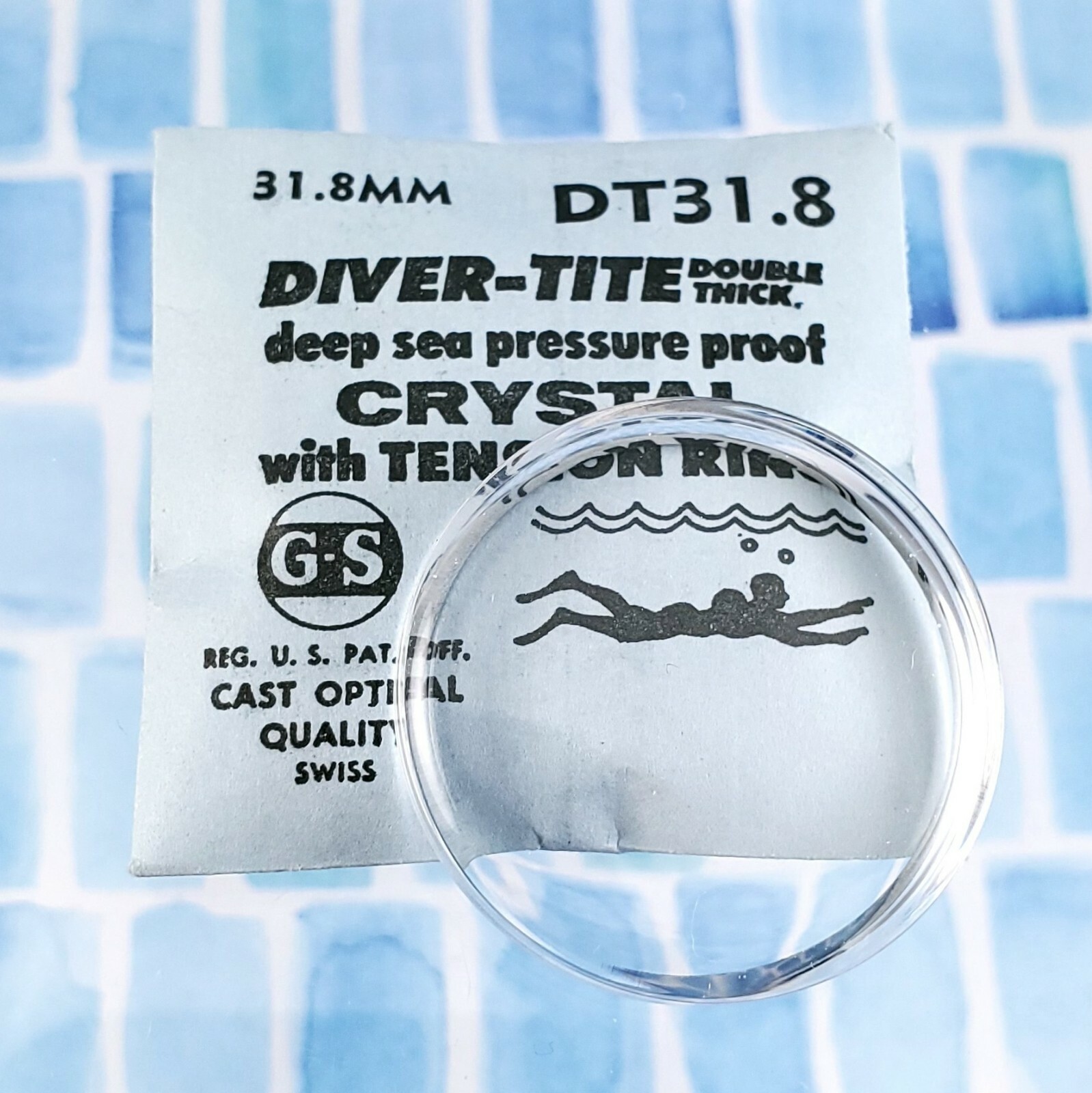 Vintage G-S DIVER-TITE Double Thick Deep Sea Diver Crystal. DT 31.8 mm