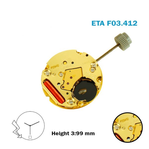 ETA F03.412 SWISS🇨🇭 Watch Movement- White Date Disk at 6-3 Hands-Height 3.99mm