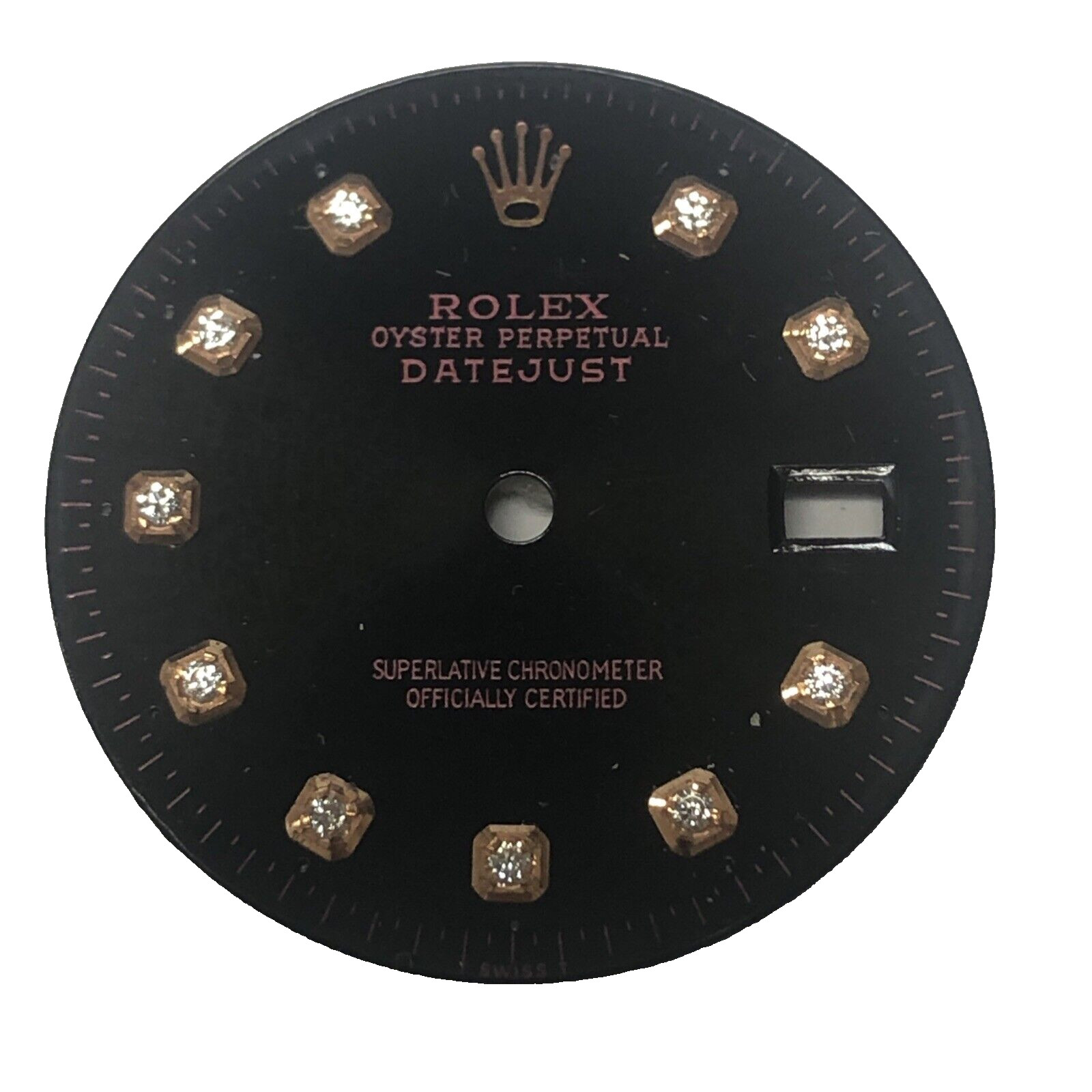 Original Rolex Dial, Date-Just Custom-Made Diamonds Rose Gold Copper Prongs Set