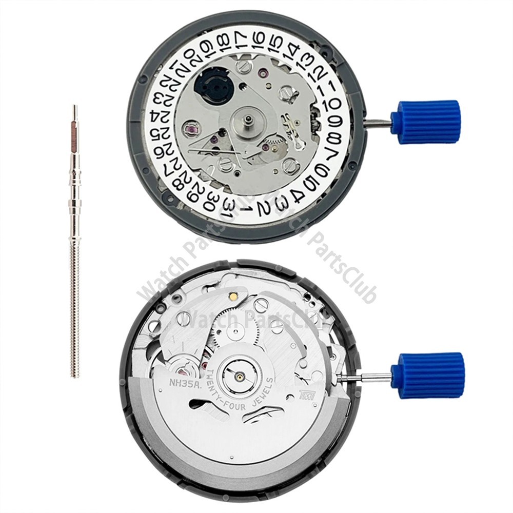 NH35 NH35A Automatic Mechanical Movement White Datewheel Black Text Crown at 3.0