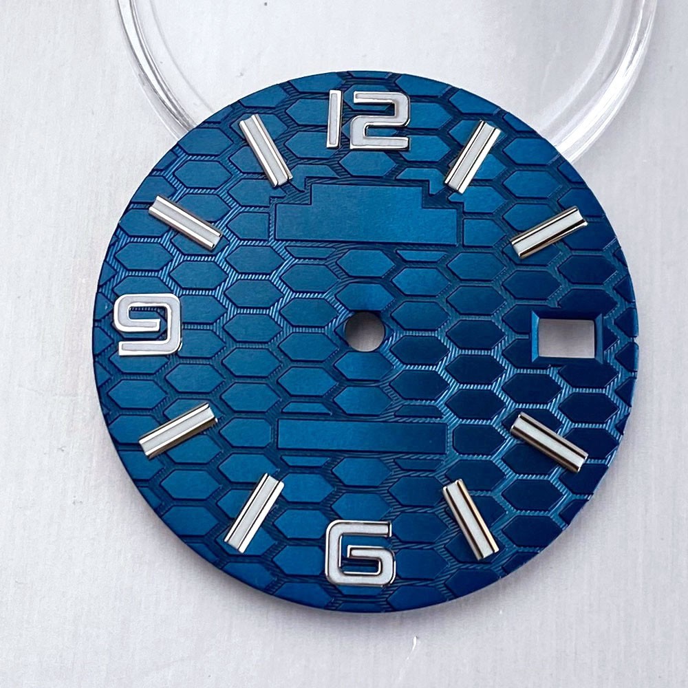 Black Blue Sterile 28.5mm Honeycomb Watch Dial fit NH35 Dive Watch Part Luminous