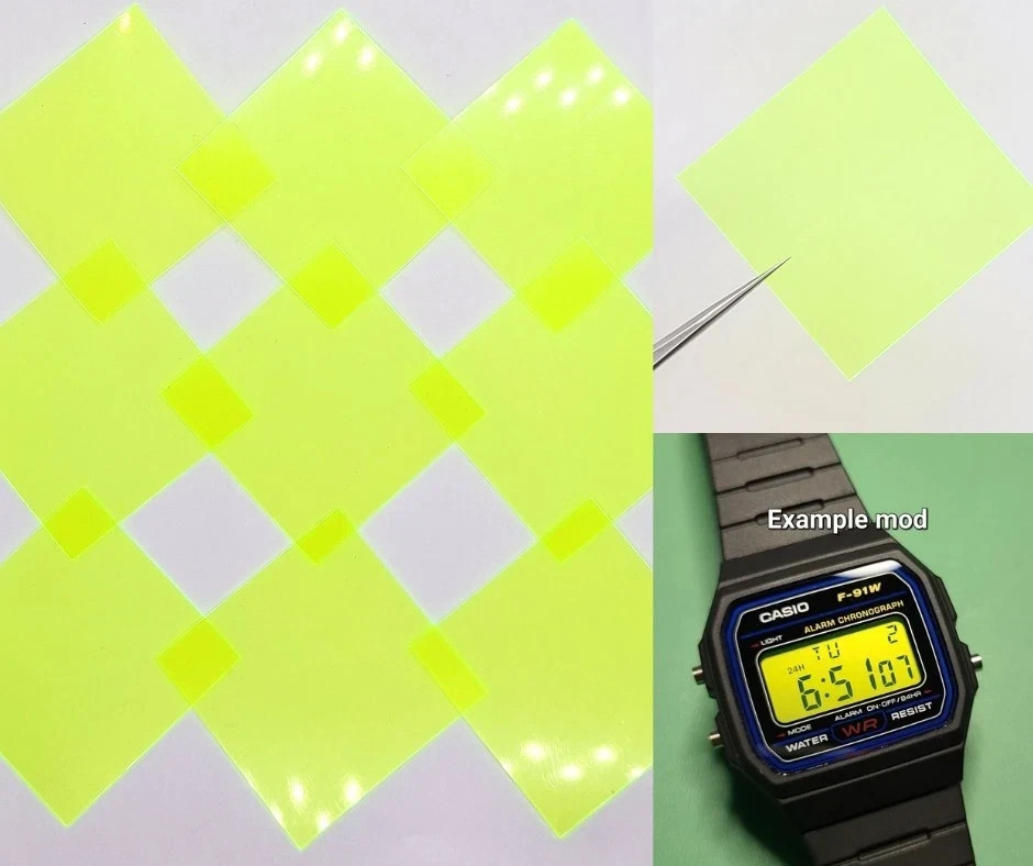 Casio Mod Kit – Neon Yellow Color Filters – Pack Of 9