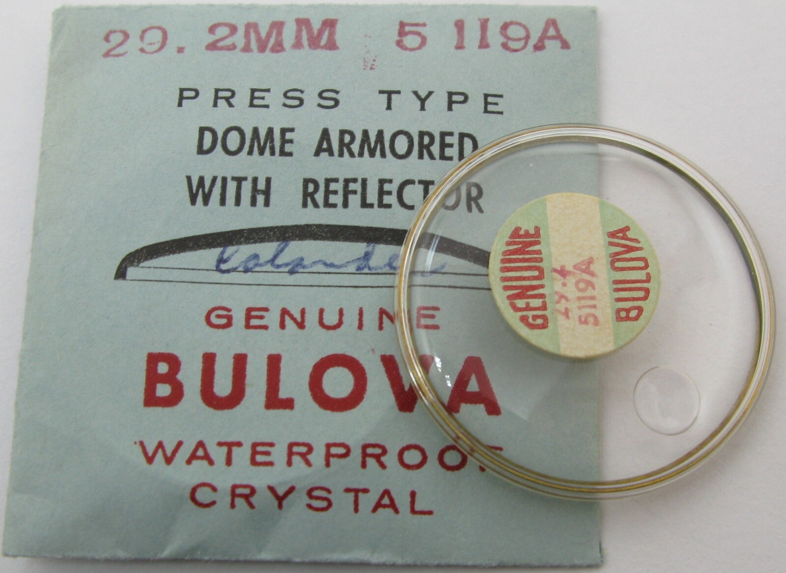 Bulova crystal armored yellow reflector 29.2 mm 5119A with calendar loupe