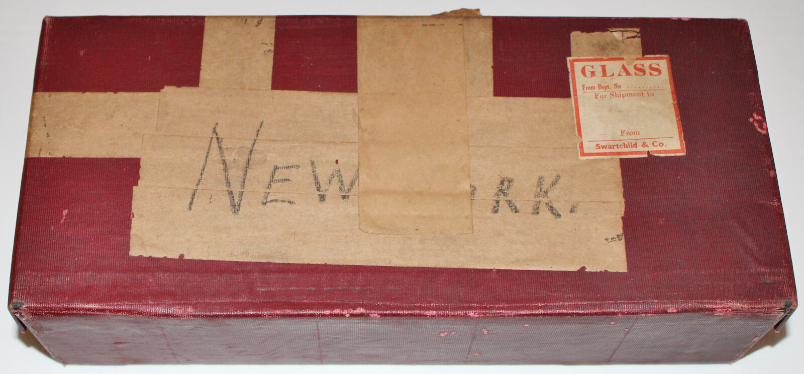 Vintage SWARTCHILD & CO. NY NEW YORK BURGUNDY 10.5×4.5×2.25 BOX M4