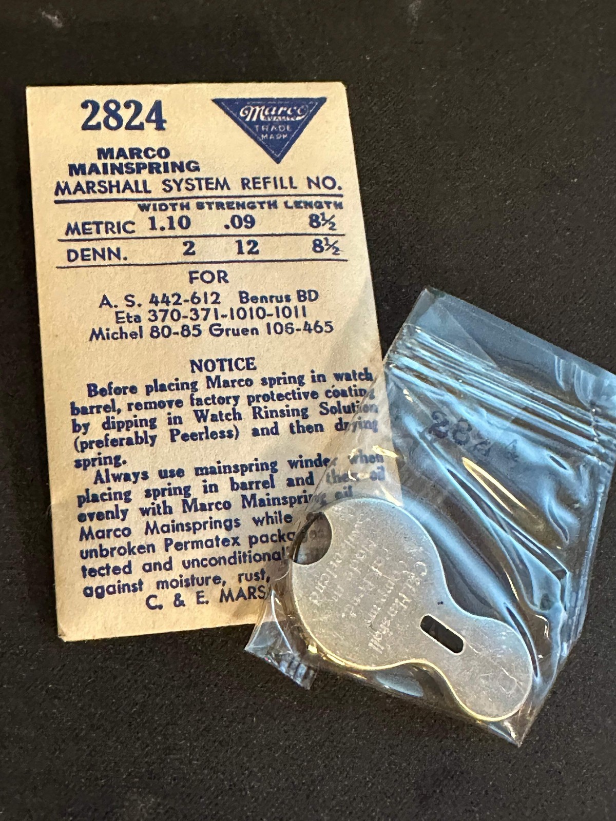 Marco Mainspring #2824 for A. Michel 80, 85, AS 442, 612, Gruen 106, 465 – Steel