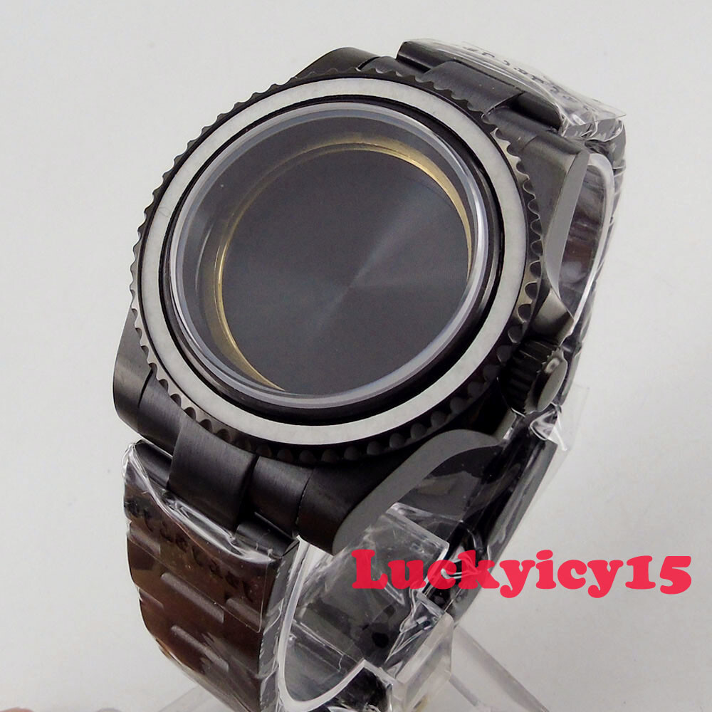 All black BLIGER 40mm PVD watch case fit ETA 2836 movement sapphire + bracelet