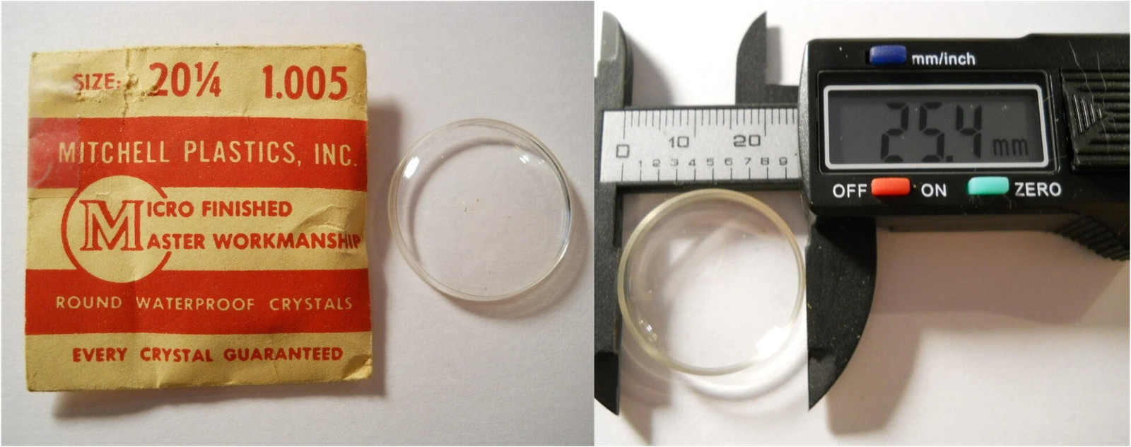 Michell 20 ¼ 1.005 Micro Finish Watch Crystal 25.4 mm Dia – Replacement / Repair