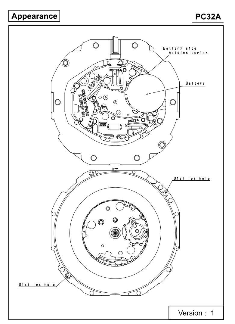 23.7mm Frequency Date At 3 Quartz Watch Movement PC32A With Winding Stem