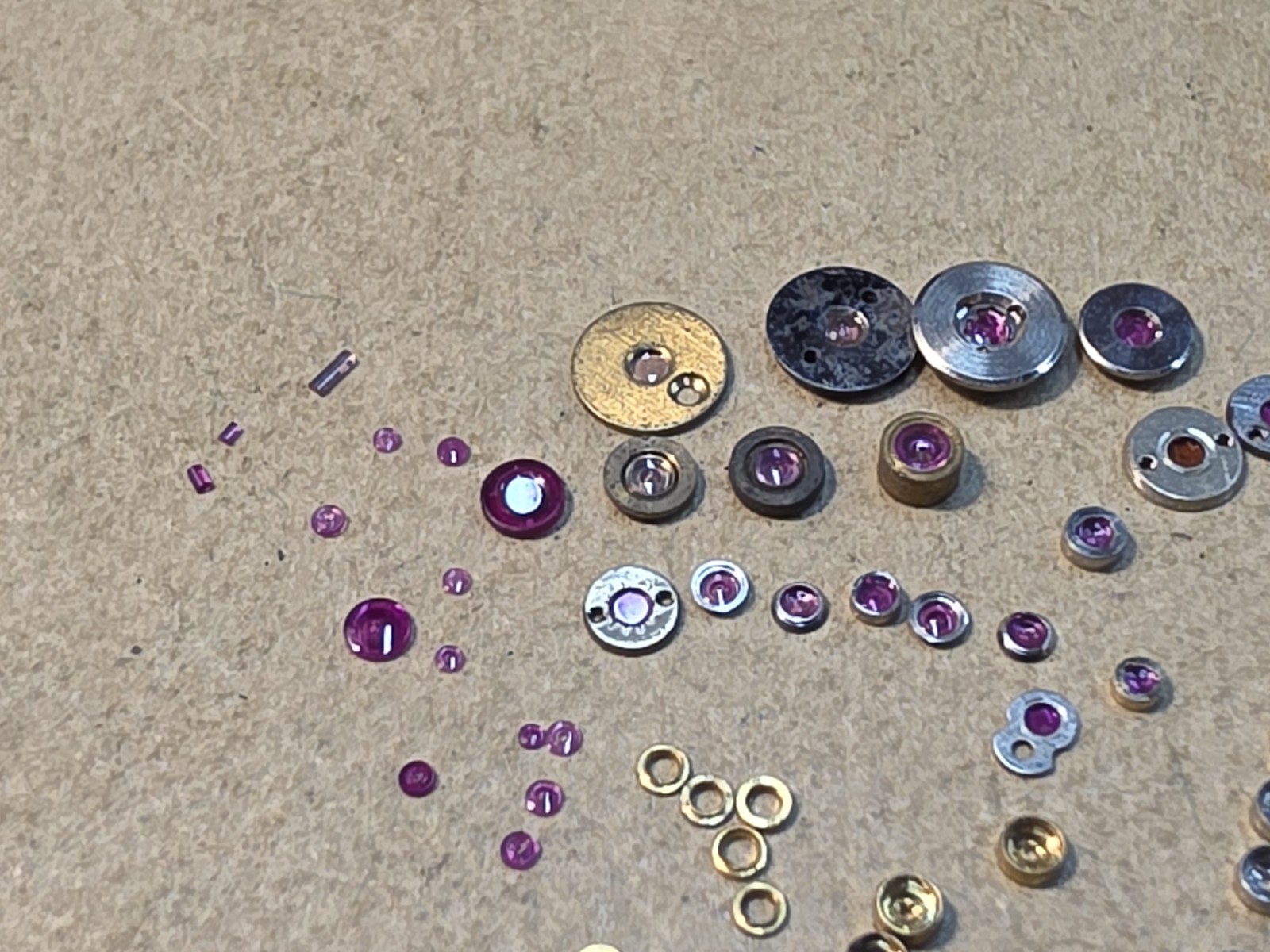 Lot Of 80 Mixed Pocket Watch/Wristwatch Jewel Parts-Jewel Settings, Unset Jewels