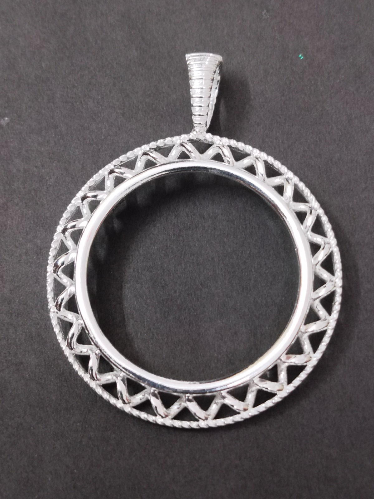 925 Sterling Silver Round Bezel Pendant Blank Bezel holder Coin Connector