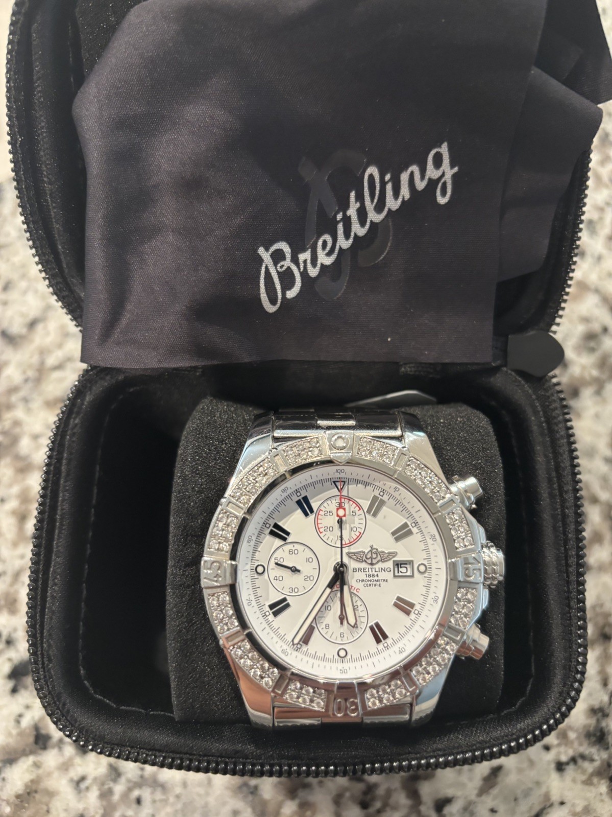 Breitling Mens Super Avenger II 48mm Diamond Bezel w/ Papers FOR REPAIR (Stem)