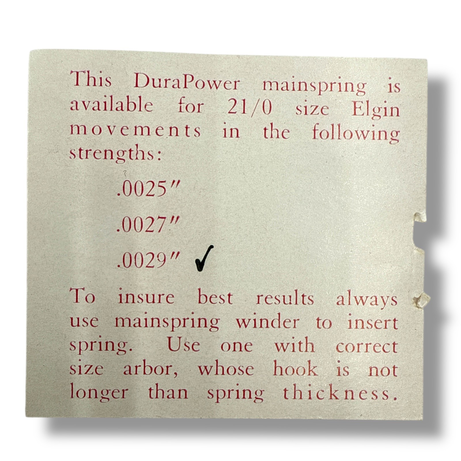 Elgin 6246 Mainspring 21/0s Watch Part Elgin 650 Strength .0029 NOS Read!