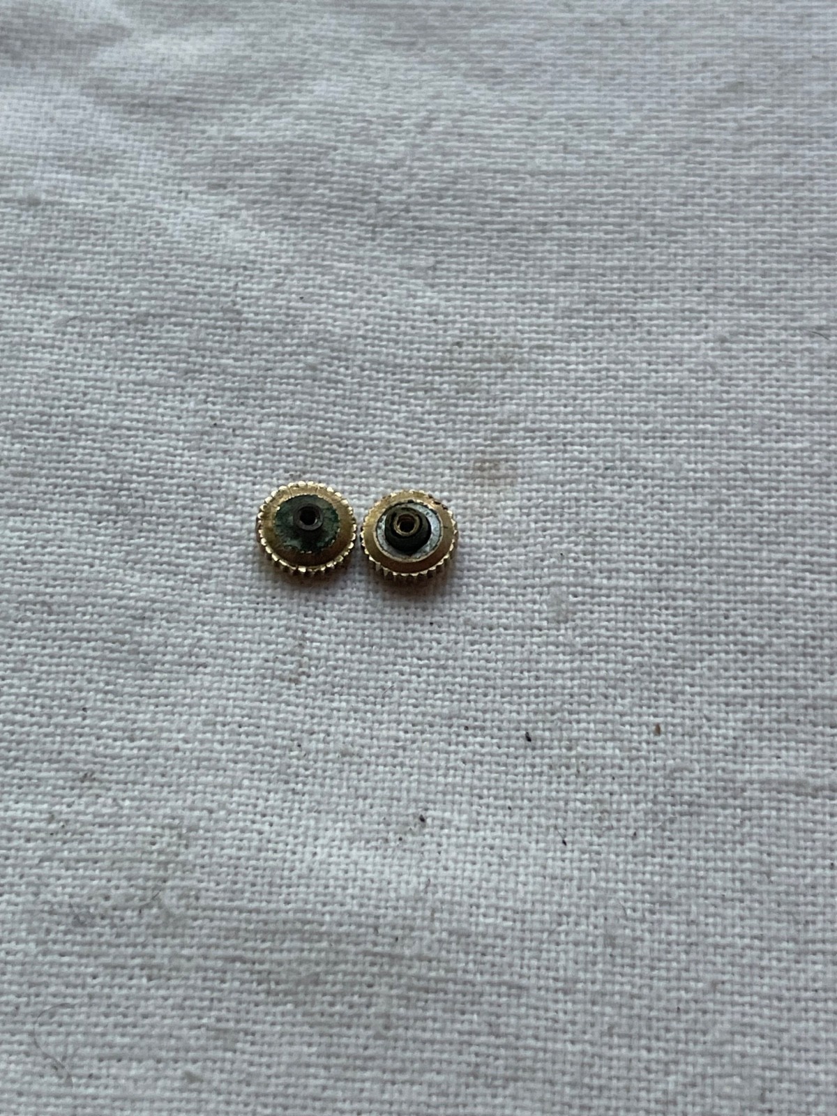 Two Gold filled Gruen 4.5mm crowns for watch – original vintage watch part