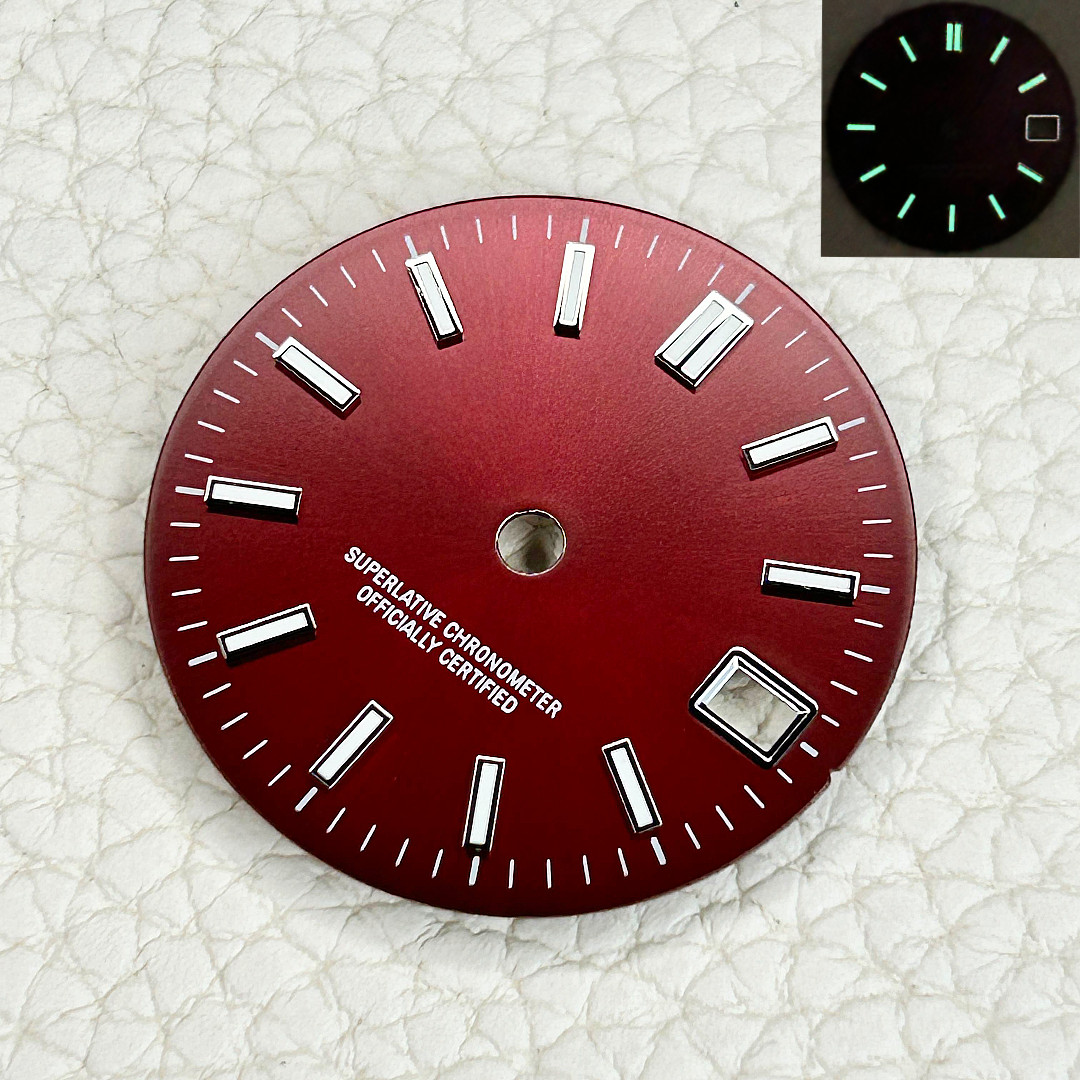 29mm Plain Stainless Steel Silver Sunburst Red Watch Dial for NH36A/35 SKX007
