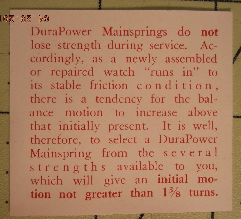 ELGIN DuraPower 6004 21/0s Watch Mainspring .0038″ – .097 mm Factory Replacement
