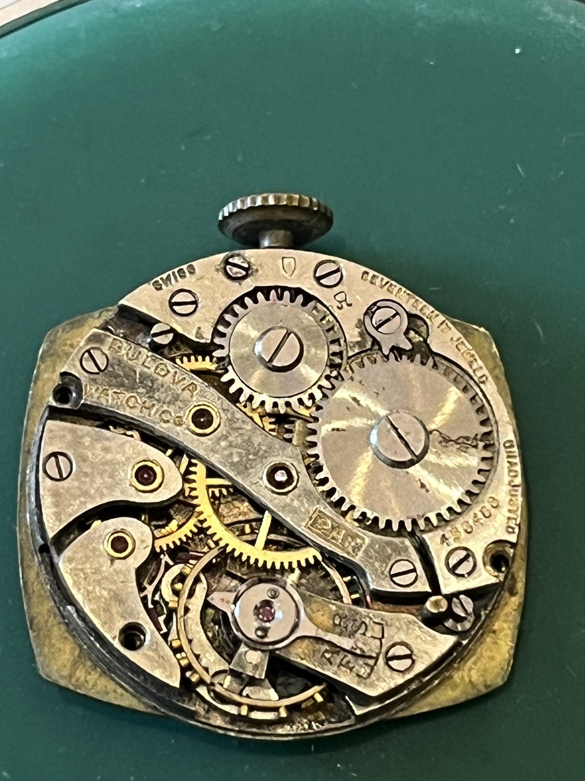 Bulova 9AF Watch Movement 17j With Dial Hands And Crown
