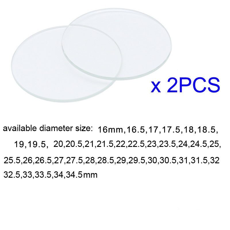 2PCS 0.8mm Flat Round Watch Crystal Mirror Smartwatch Lens Tool Glass 16-34.5mm