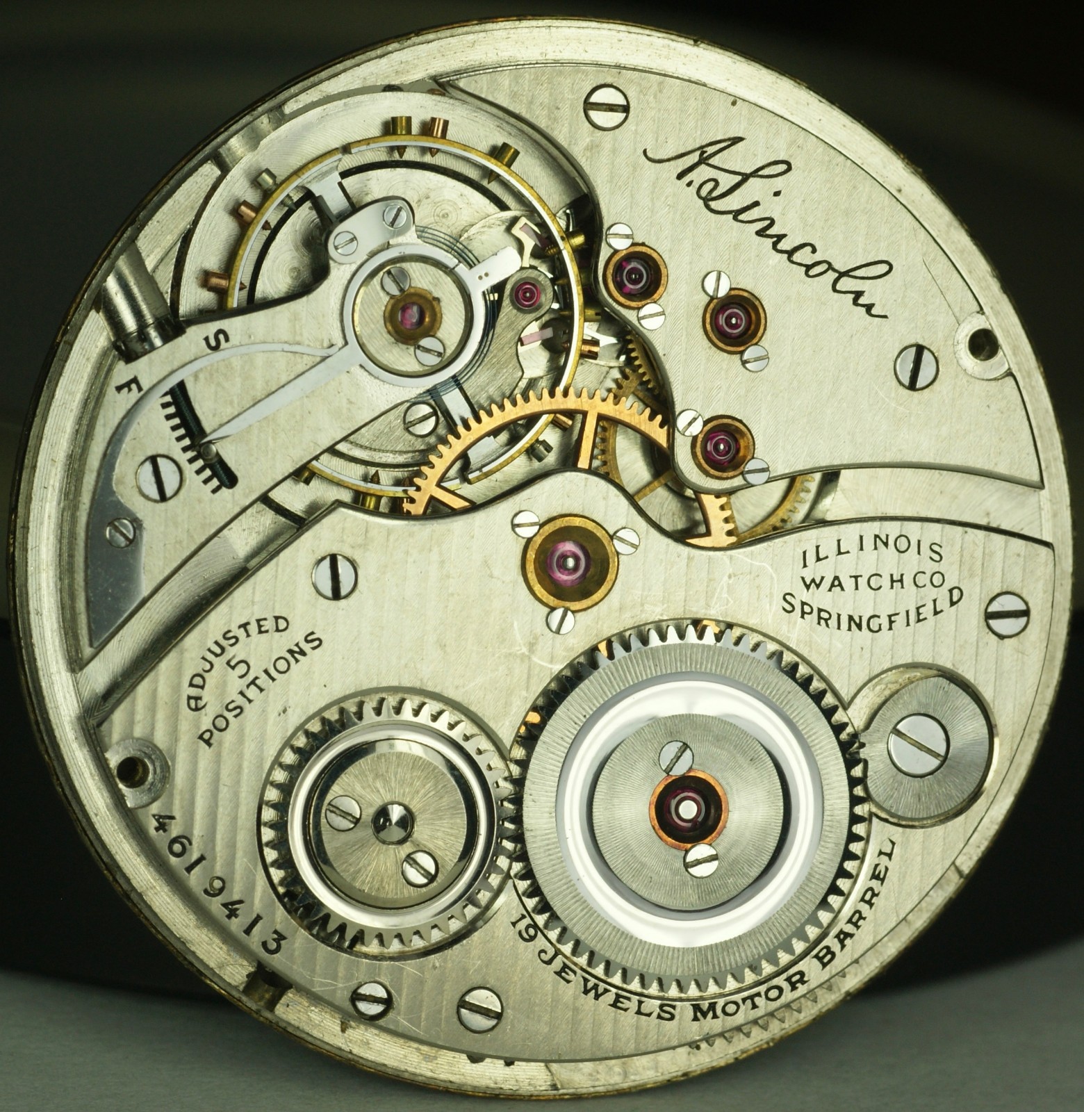 Illinois A. Lincoln Grade 527 Model 3XT Pocket Watch Movement Parts Good Balance