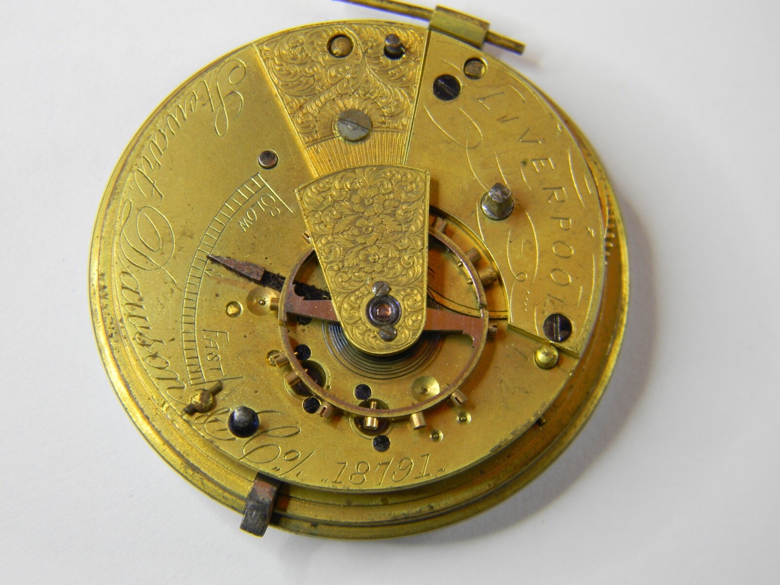 RARE ENGLISH STEWART DAWSON DUAL BARREL NONE FUSEE POCKET WATCH MOVEMENT -REPAIR