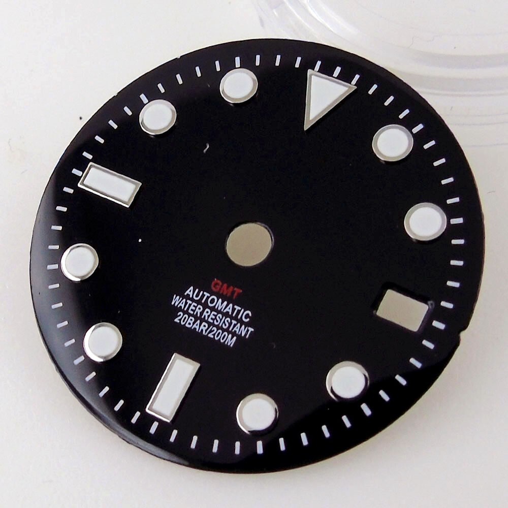 29MM 2.9mm Hole Green Luminous Black Watch Dial Fit NH34 NH34A GMT Automatic