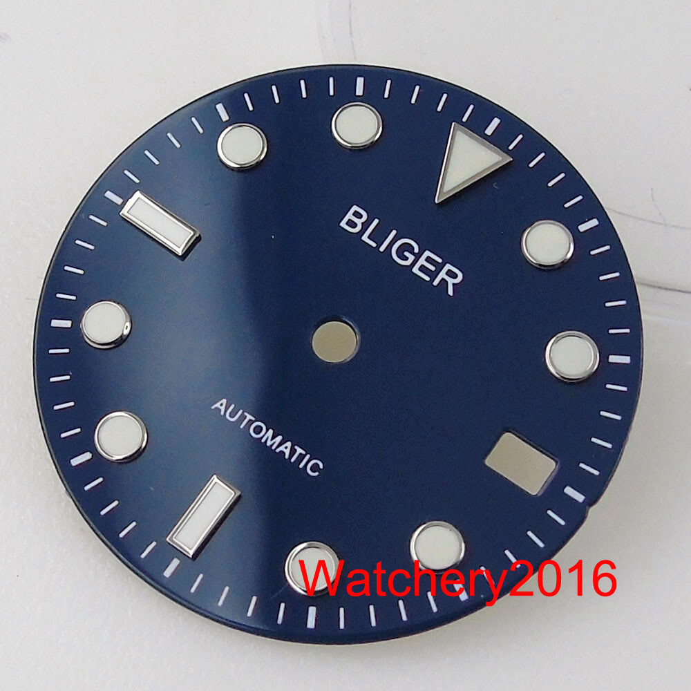 29mm Bliger Blue Orange Yellow Watch Dial Fit NH35A Movement Date Window Parts