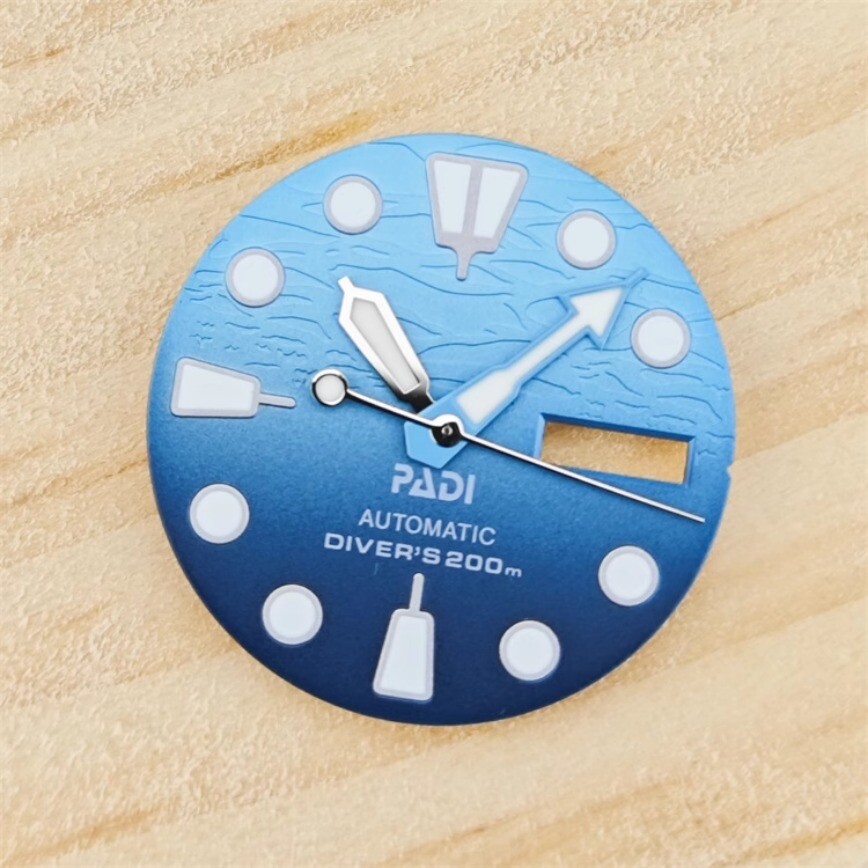 28.5mm NH35 Dial + Hands Gradient Blue 3D Dial Green Lume for NH35/NH36Movement