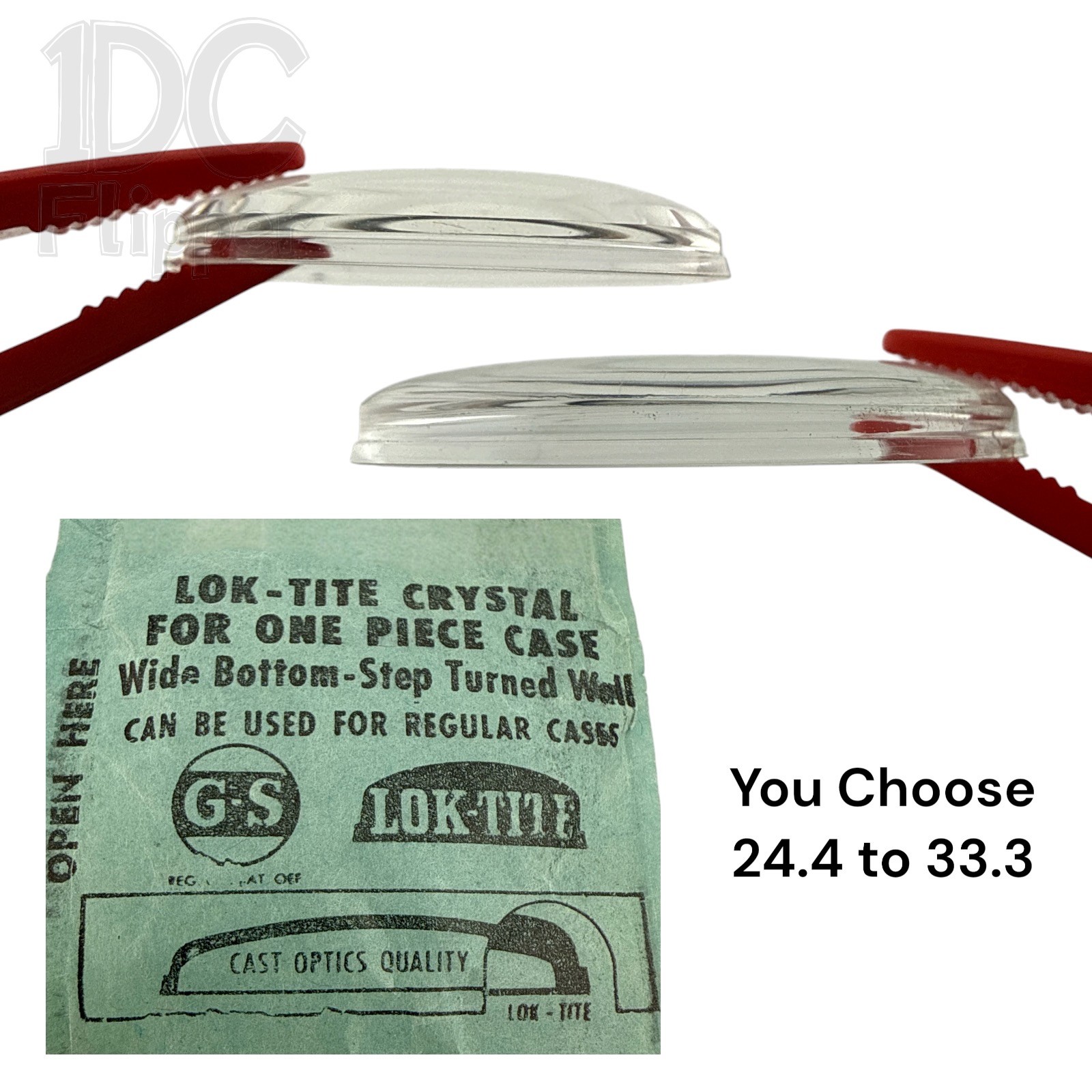 Round Step Watch Crystal G-S Lok-Tite 24.4mm to 33.3mm NOS Choice Read!