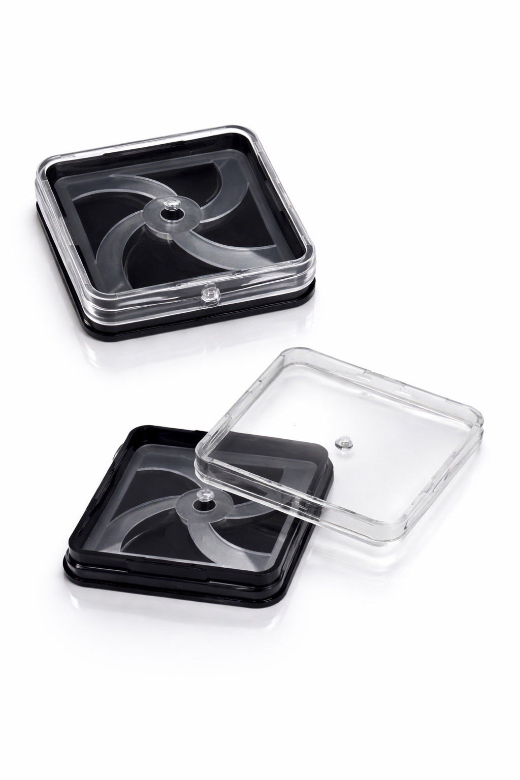 WATCH DIAL CASE HOLDER, LOT OF 10, 1.6”x0.35” BLACK BOTTON WITH CLEAR LID,