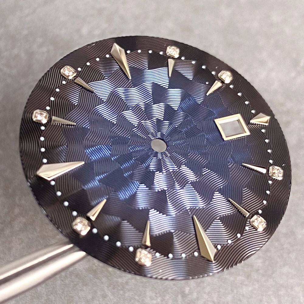 35mm Sunburst Textured Dial Diamond Silver Index Ocean Wave Pattern Fit NH Movt
