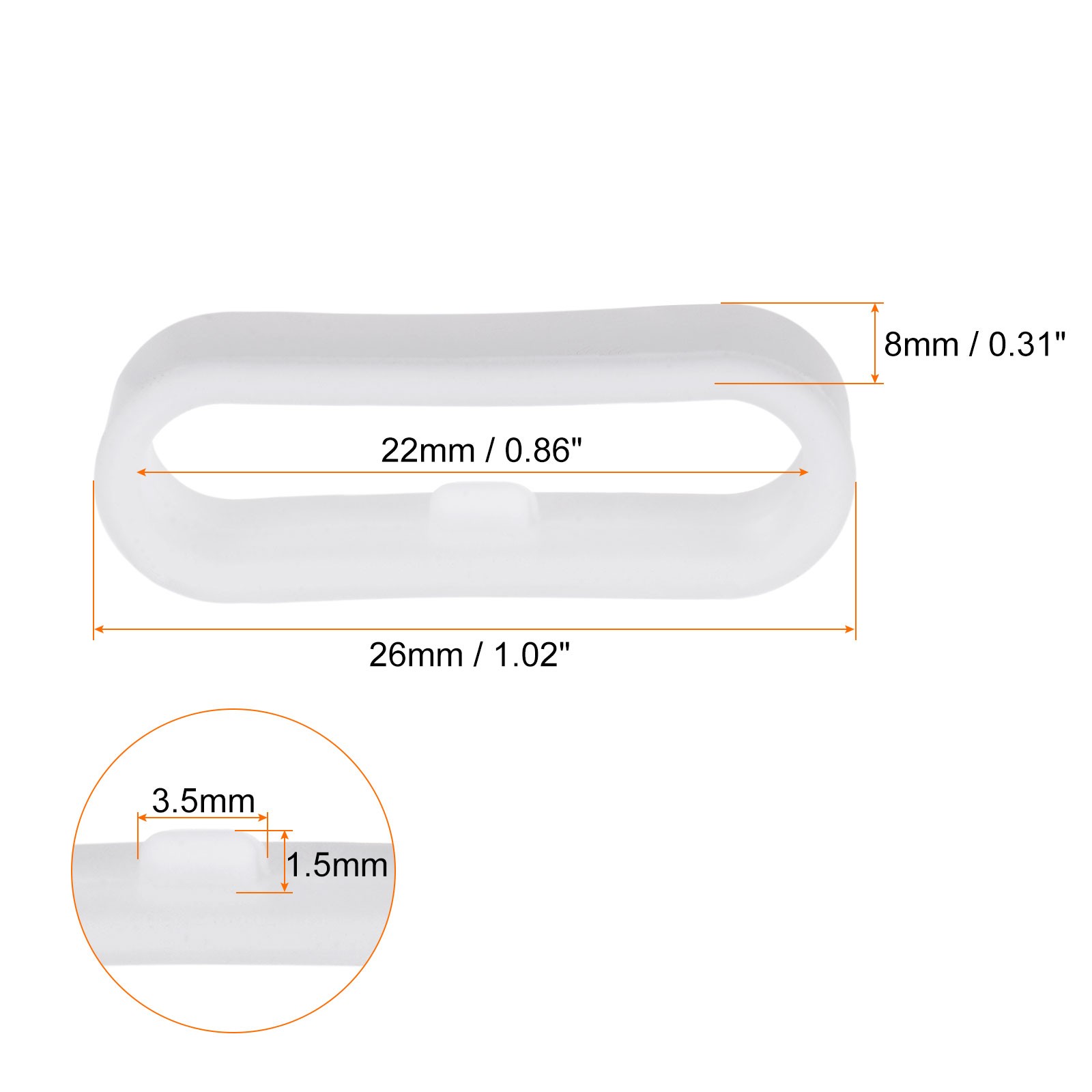 10Pcs Watch Band Strap Loops Silicone Fastener Rings for 22mm Band White