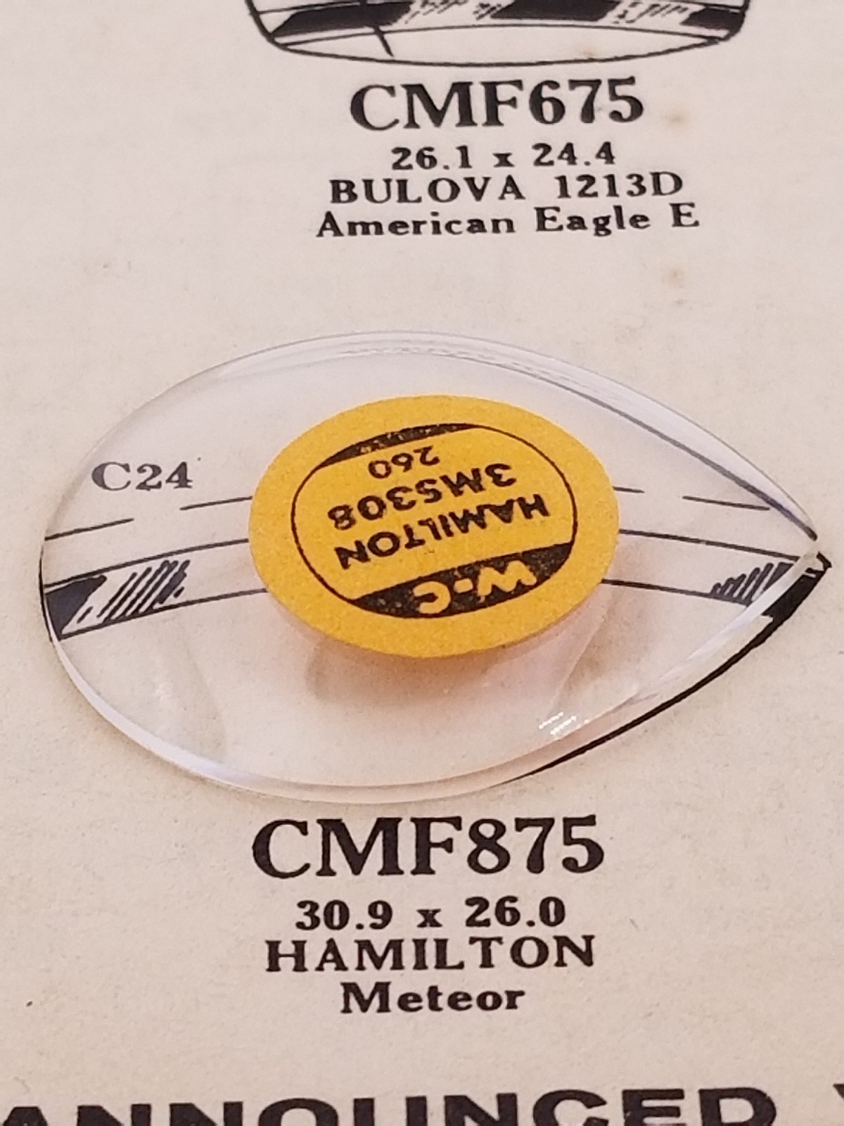 NOS WC 260 Mineral Glass Watch Crystal for Hamilton Electric Meteor, 3ms308