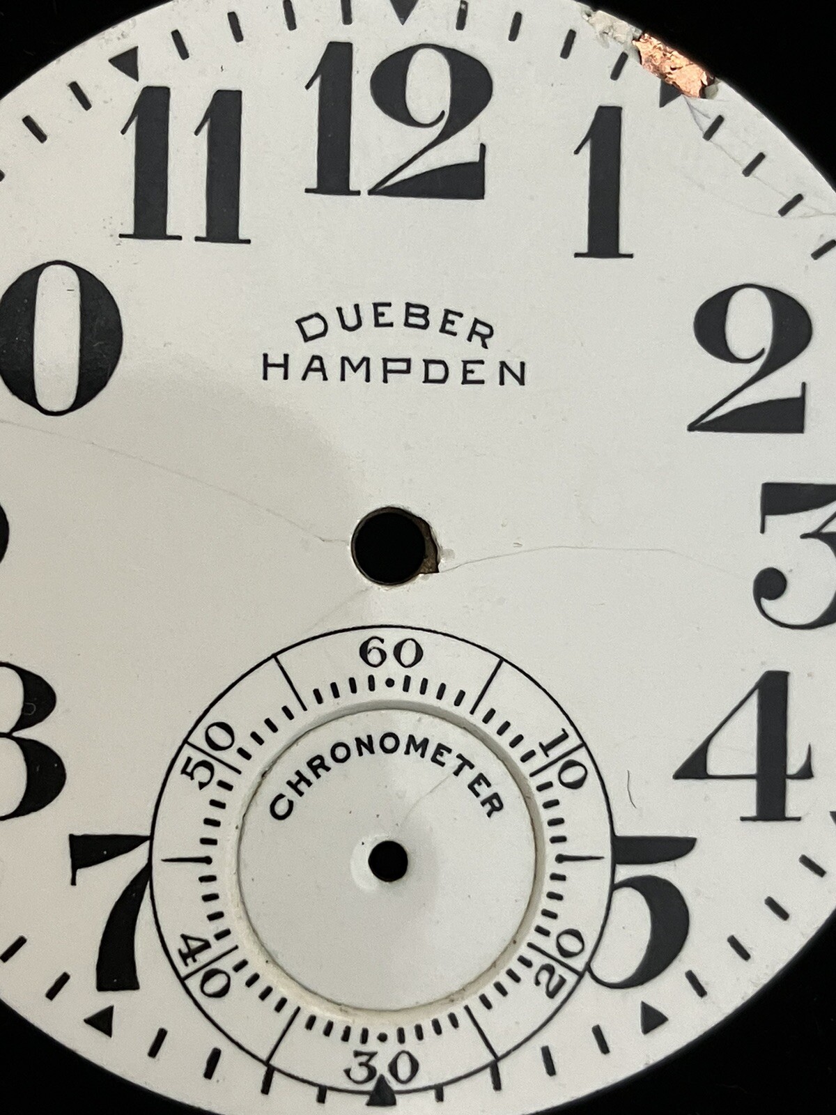 VINTAGE RARE DUEBER HAMPDEN POCKET WATCH DIAL 41MM ENAMEL-SUNK SUB SECONDS