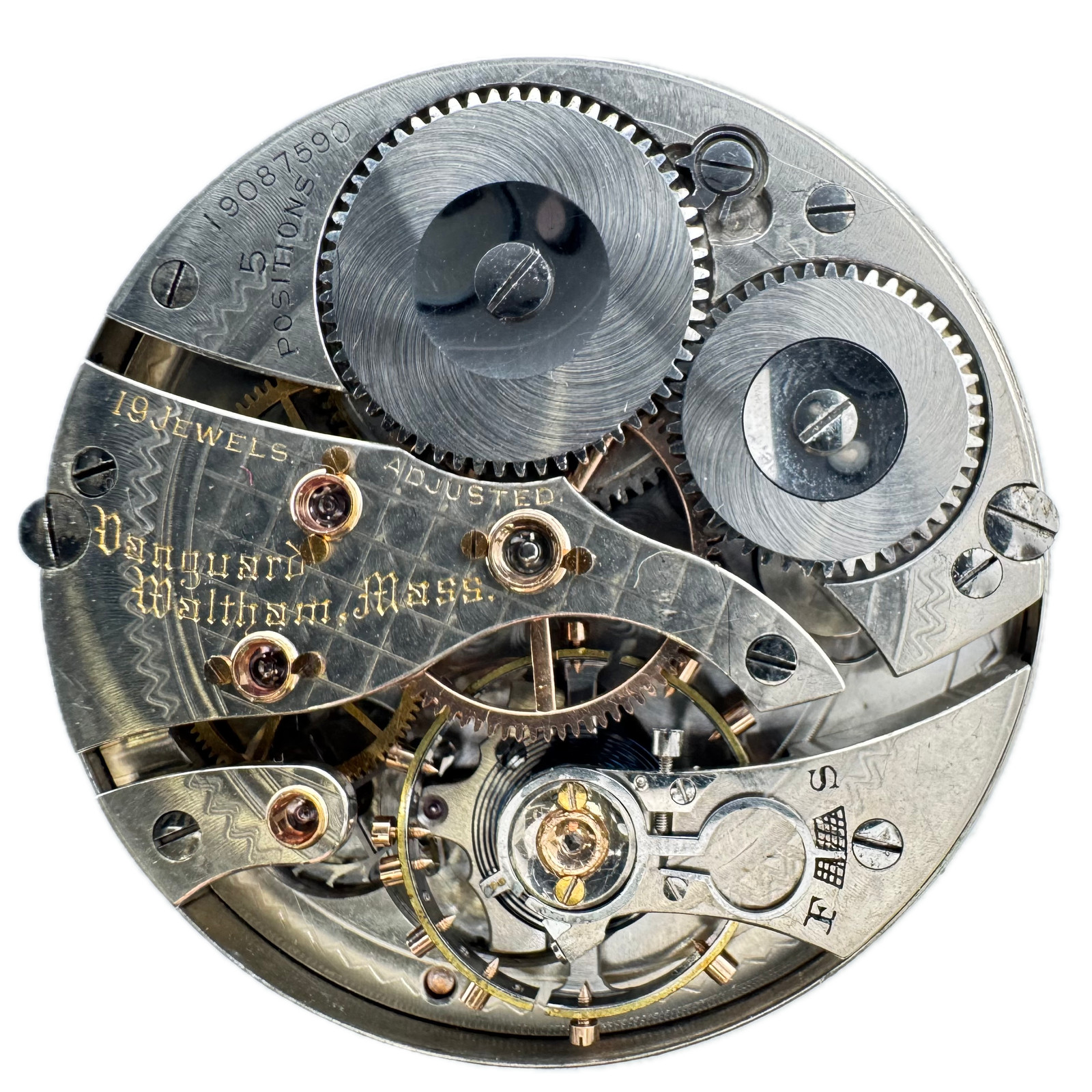 Antique 16s 1913 Waltham 19 Jewel Double Sunk Pocket Watch Movement Vanguard