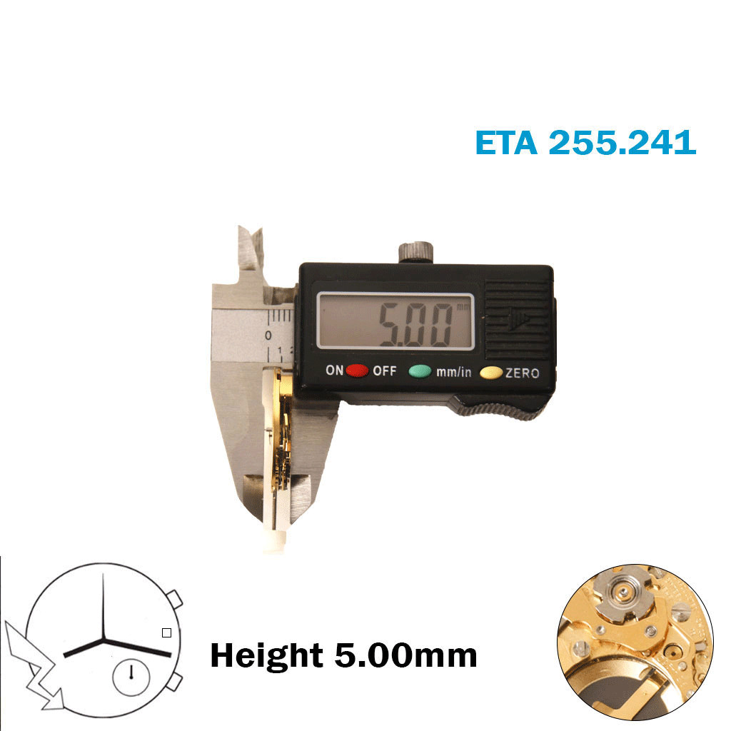 ETA 255.241 Swiss Movement-3 Hands-White Date Disk At 3-Without Hour Wheel.