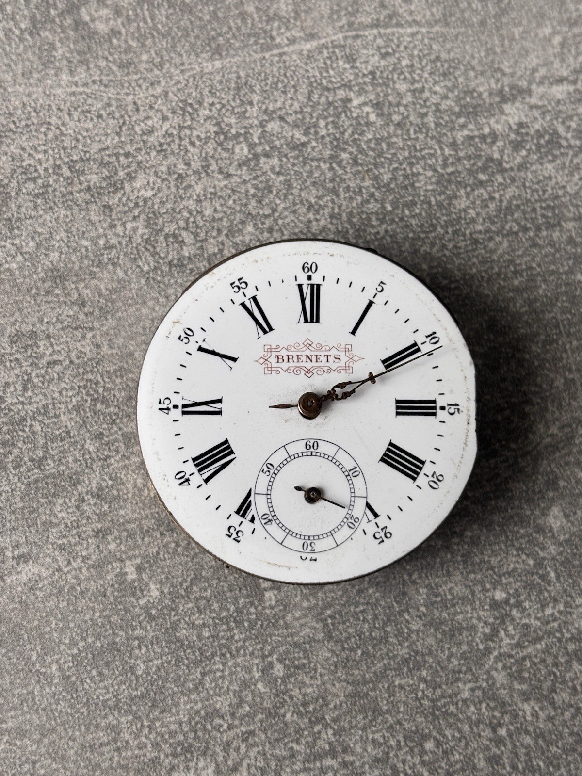 Antique Brenets Swiss Pocket Watch Movement Enamel Dial Parts Repair c1900