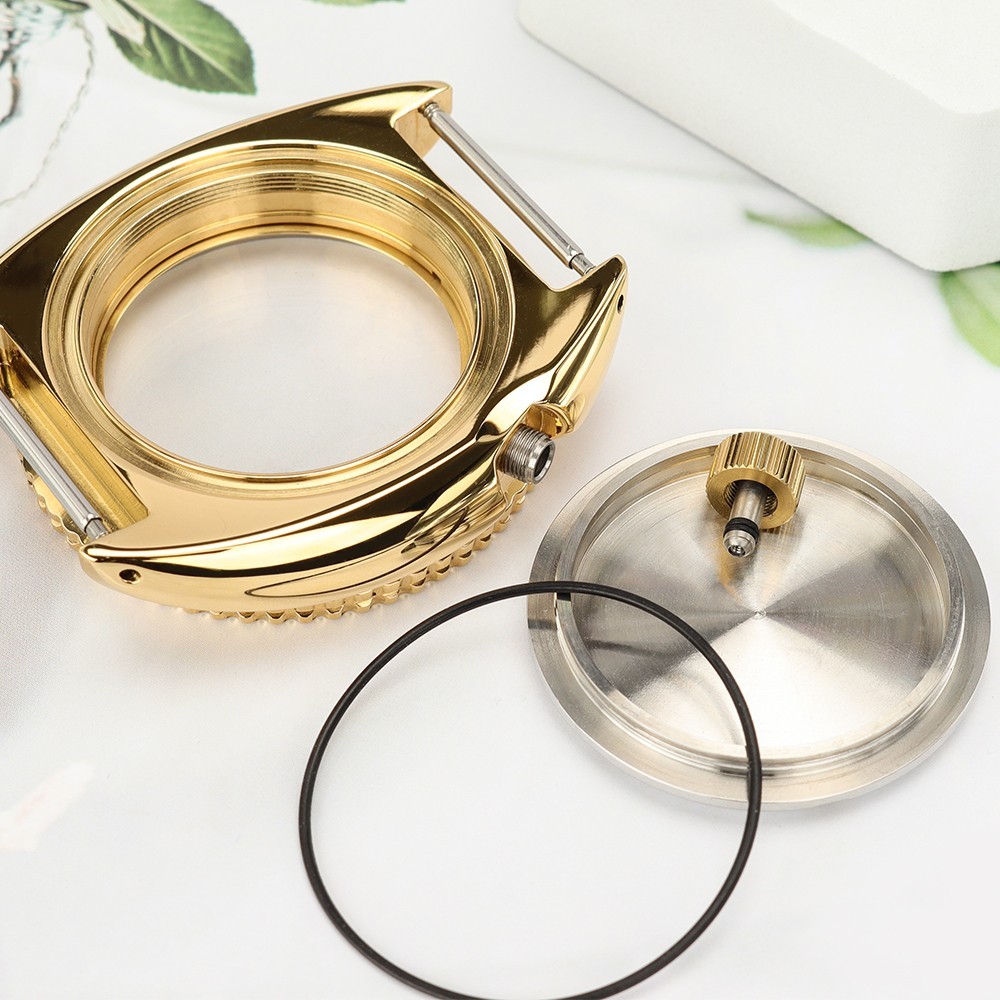 100m Waterproof Gold Diver Watch Case 45mm turtle Style For Seiko NH35 Movement