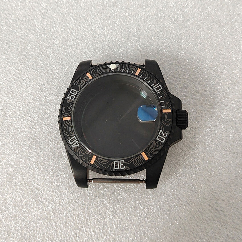 40MM SUB Black Frosted Watch Case Sapphire Glass Shell for NH35/NH36 Movement