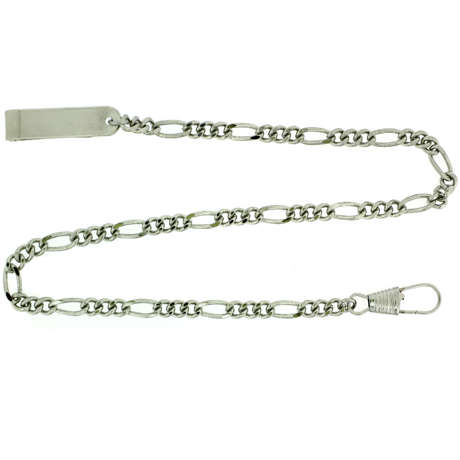 Pocket Watch Chain Fob Clip Figaro Link Design Silver-Tone 14″