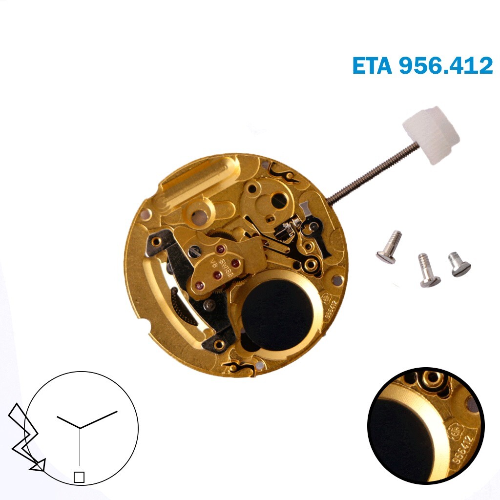 ETA 956.412 Swiss Quartz Movement, White Date Disk at 6, Need Circuit Only.