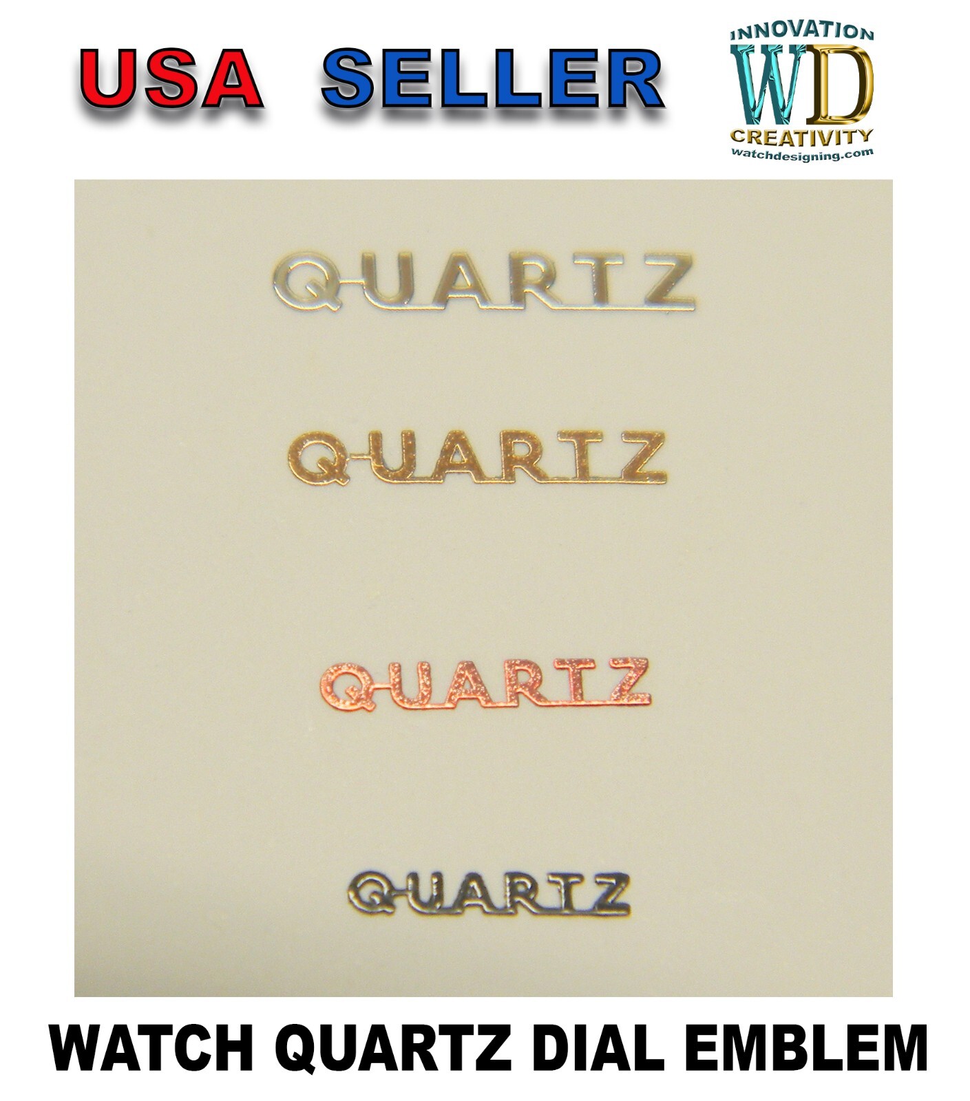 QUARTZ dial Micro logo emblem watch Metal Steel Adhesive 3D Silver Gold Black