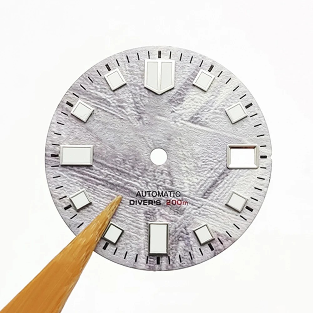 28.5MM NH35 Diver Watch Dial Green Luminous Replacement Part Meteorite Texture