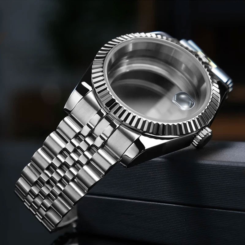 Fluted Bezel 36MM Sapphire Glass Watch Case Set Fit Japan NH35 NH36 movement