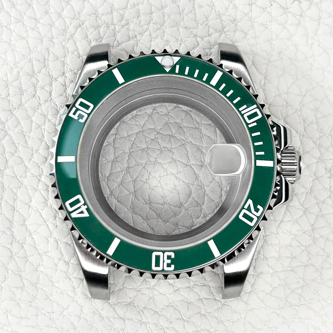 40mm Hulk Green Silver Brushed Watch Case Sapphire Glass 20ATM Fit NH35 NH36 Mod