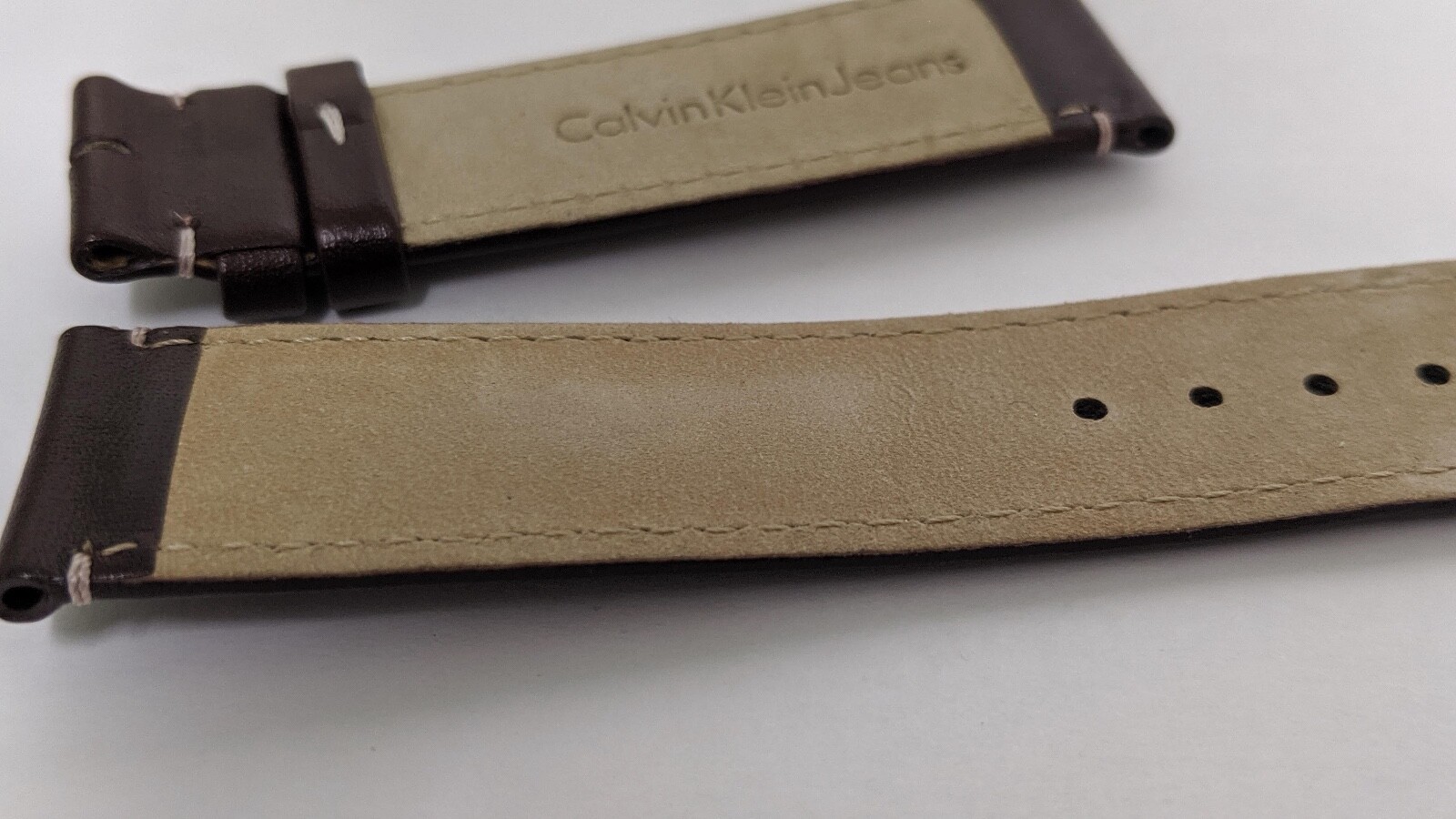 Genuine Calvin Klein Watch Band/Strap Brown Leather 22mm at the watch, 20mm at t