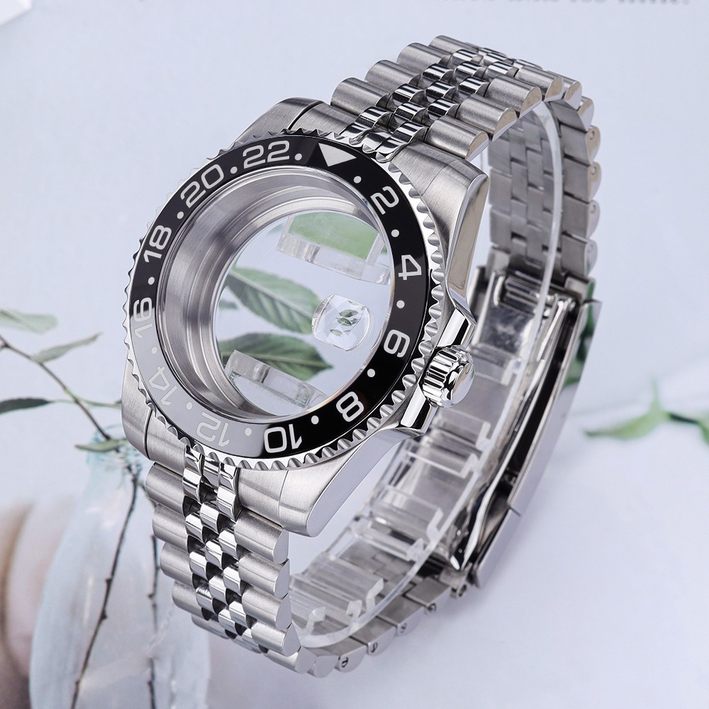 Yacht 40mm Date Watch Cases Jubilee Bracelet Sapphire 10ATM For Seiko NH35 NH38