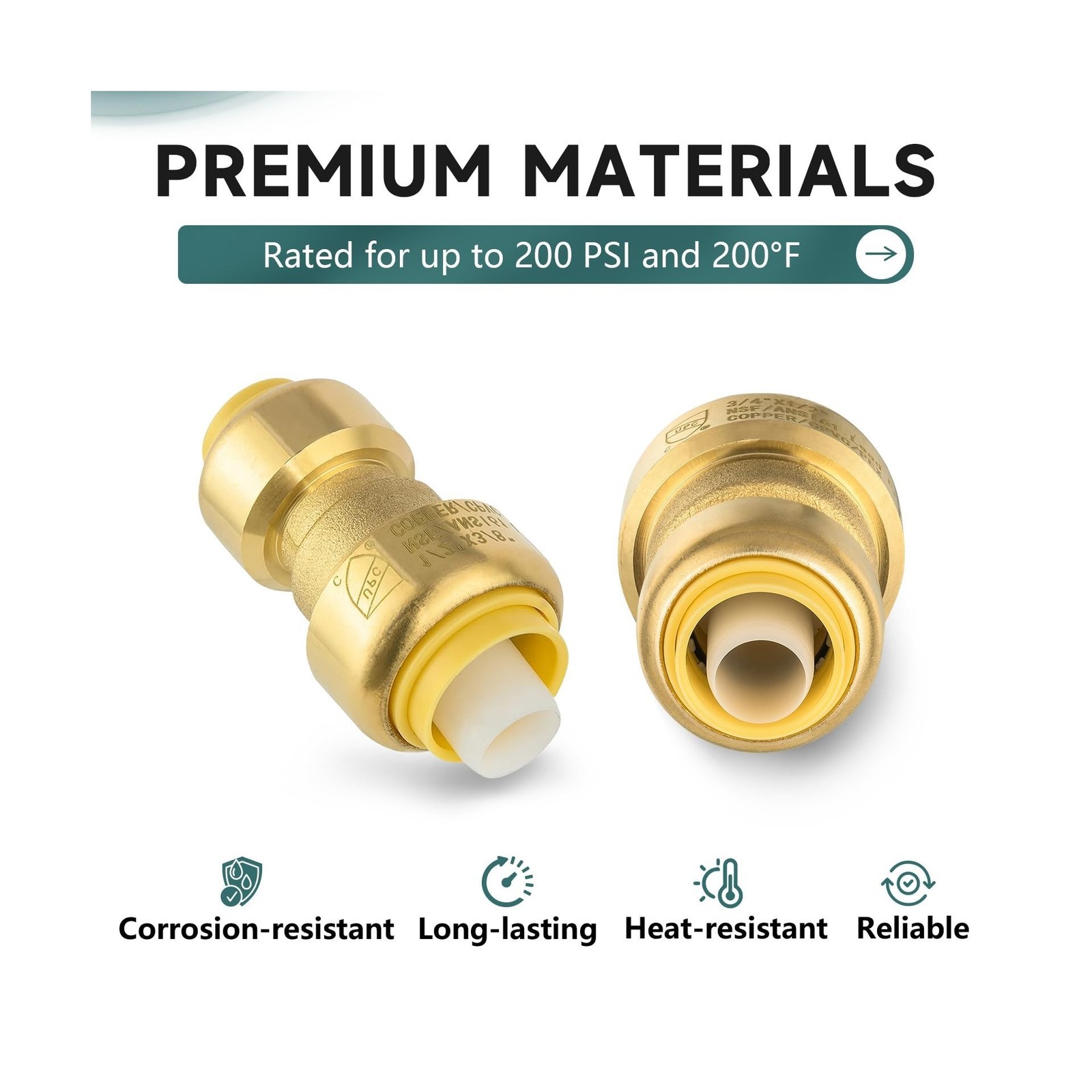 (Pack of 50) Niikappu 3/4″ x 1/2″ Reducing Coupling Brass Fittings, Push-to-C…