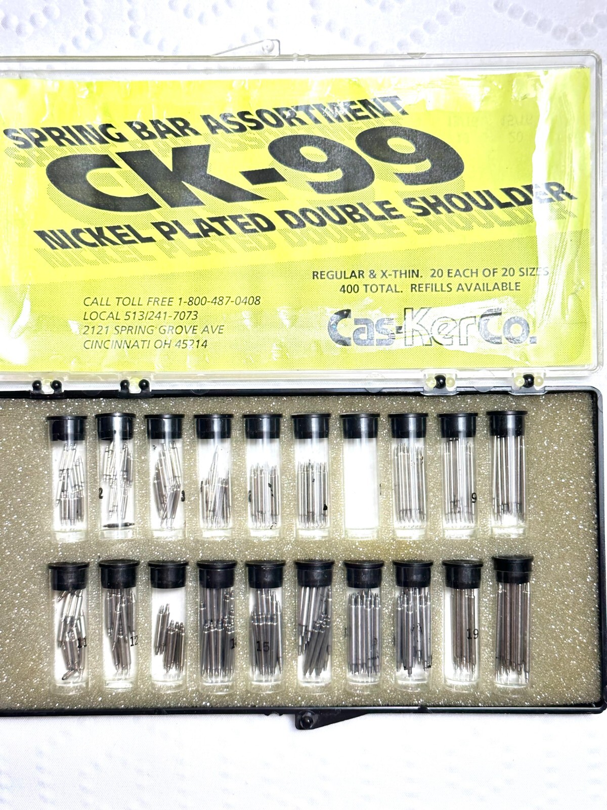 CasKer Co Ck-99 Nickel plated Double Shoulder Spring Bar Assortment VIAL 7 EMPTY