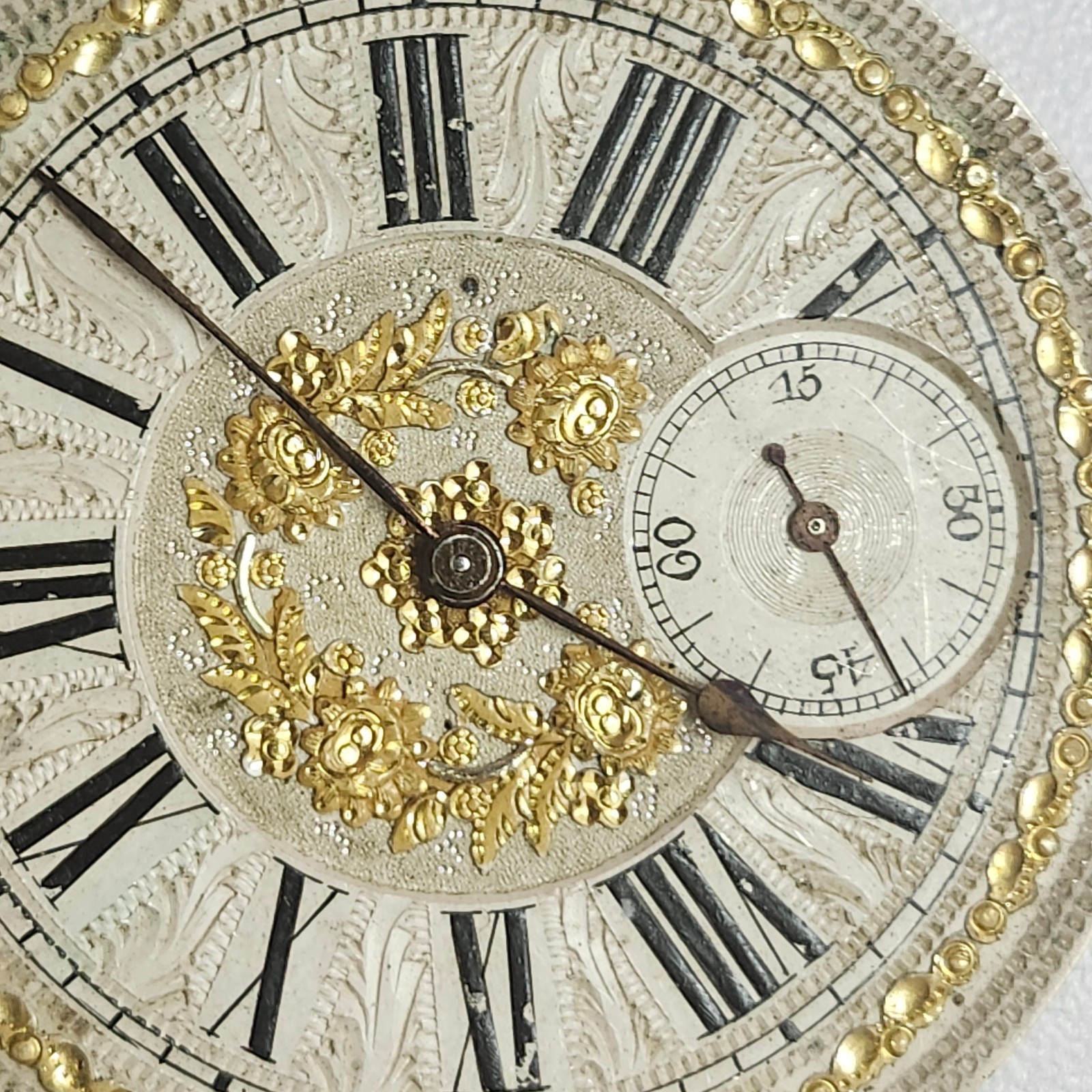 Antique Ch. Ed. Lardet Fleurier Swiss Pocket Watch Movement & Silver Floral Dial