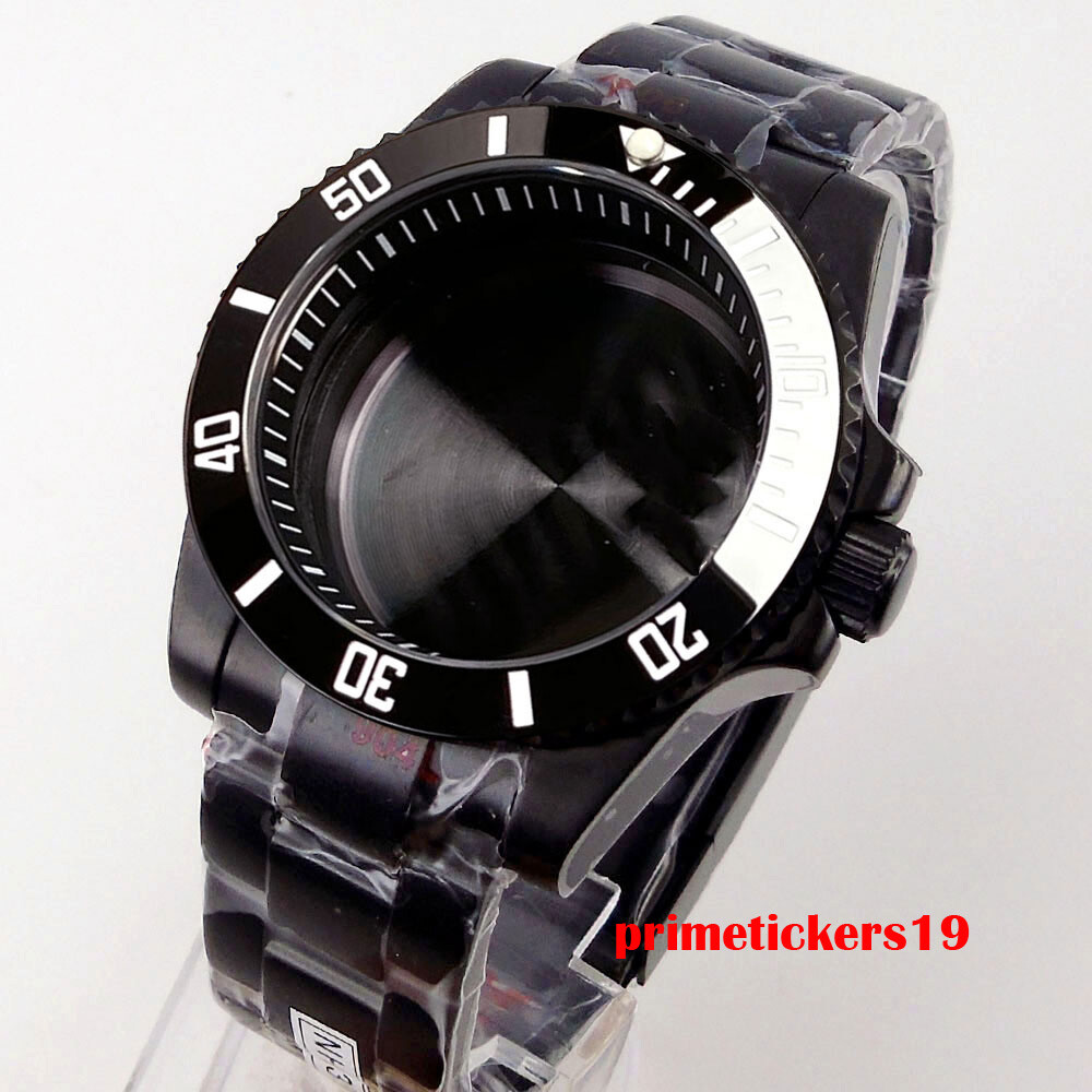 40mm Black Watch Case Chapter Ring Bracelet Sapphire Fit NH35 ETA2824 PT5000